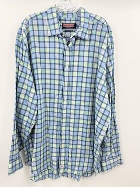 Vineyard Vines Men's Blue Green Plaid Cotton Murray Button Down Shirt Size XXL